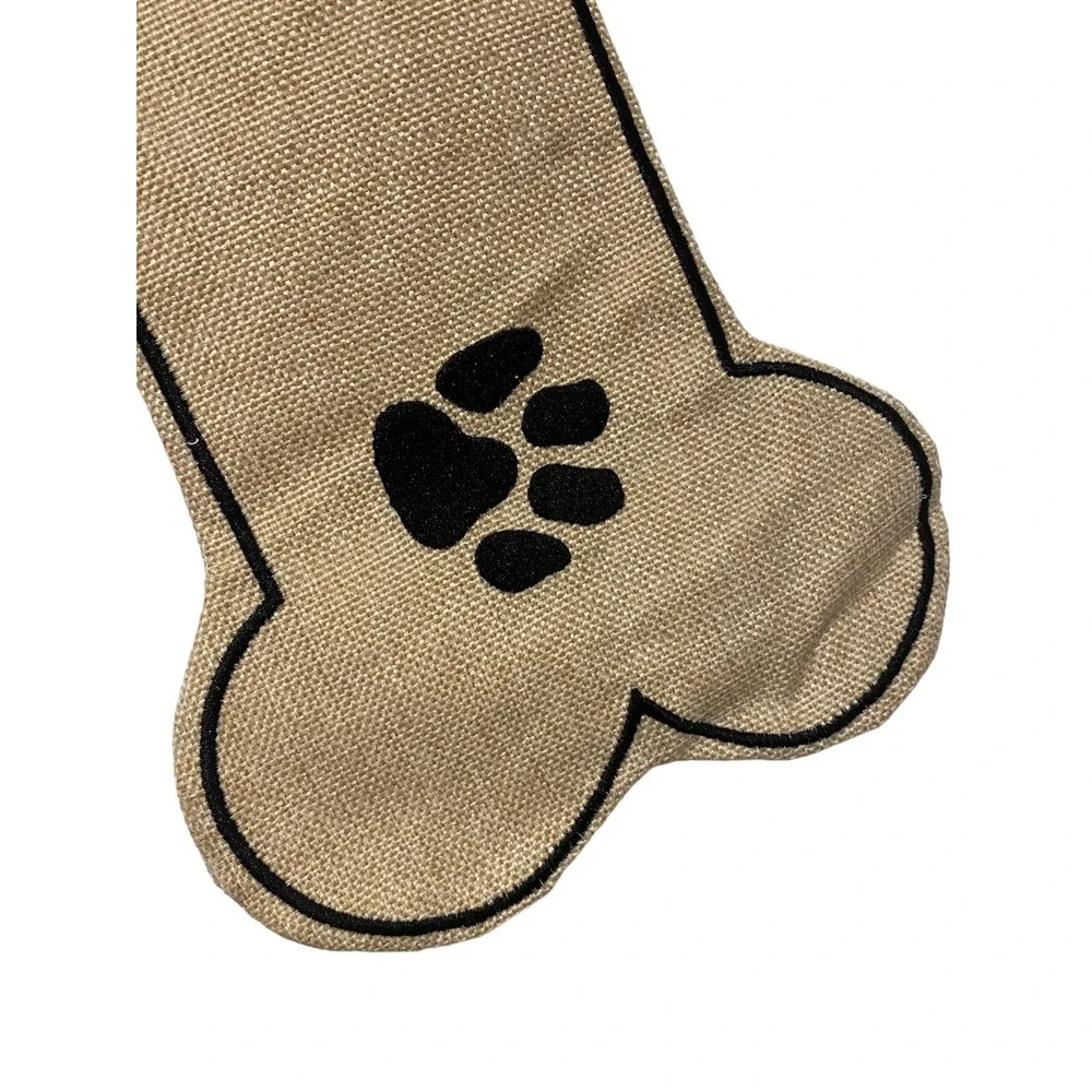 Dog Paw Christmas Stocking Bone Pet Hanging Burlap new 15.5 x 7.5 inches
